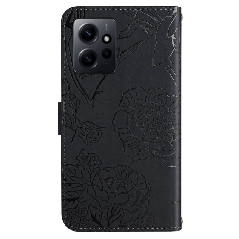 Flip Case Für Xiaomi Redmi Note 12 4G Schmetterlinge Und Schlüsselband