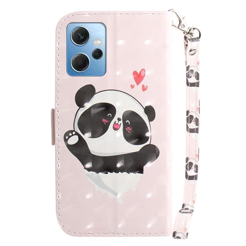 Lederhüllen Für Xiaomi Redmi Note 12 4G Mit Kordel Panda Love Mit Schlüsselband