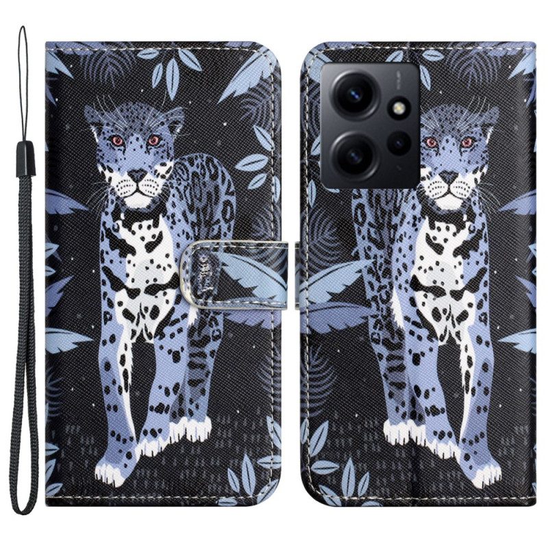 Lederhüllen Für Xiaomi Redmi Note 12 4G Mit Kordel Riemchen-leopard