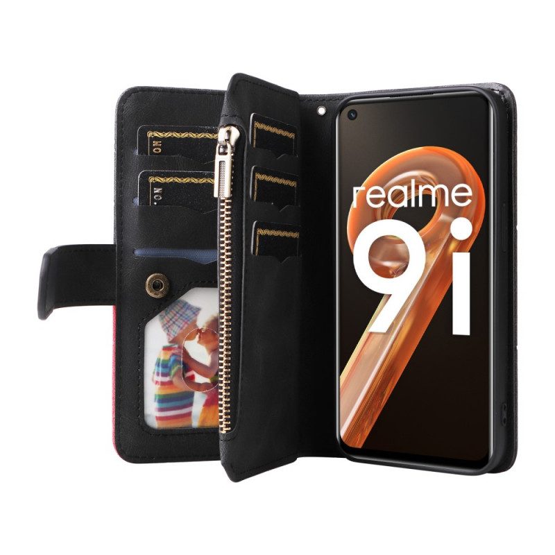 Flip Case Für Realme 9i Mit Kordel Portemonnaie Mit Gefüttertem Muster Und Riemen