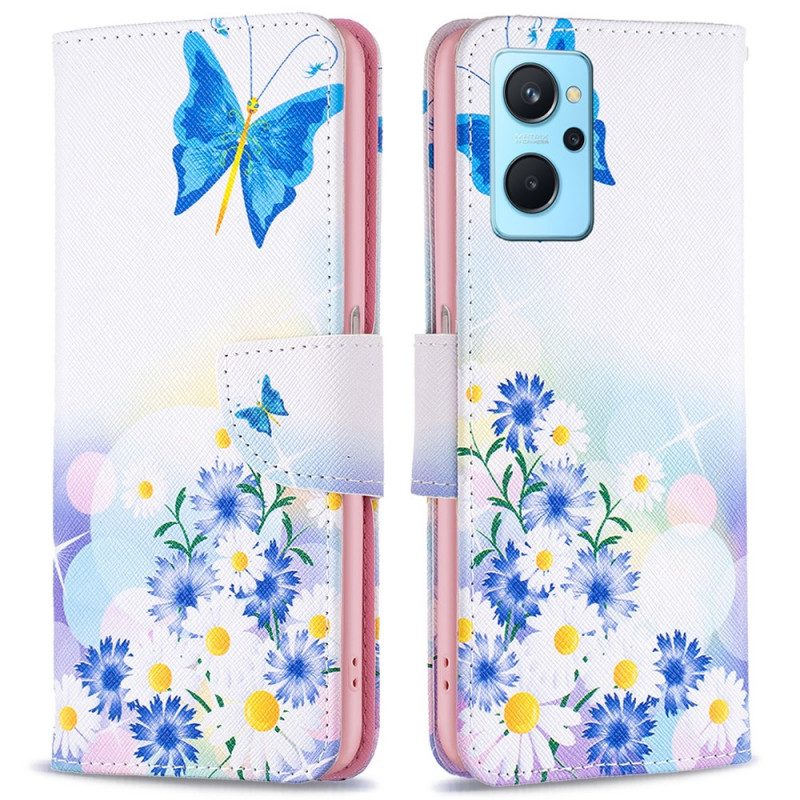 Flip Case Für Realme 9i Schmetterling Und Pastellblumen