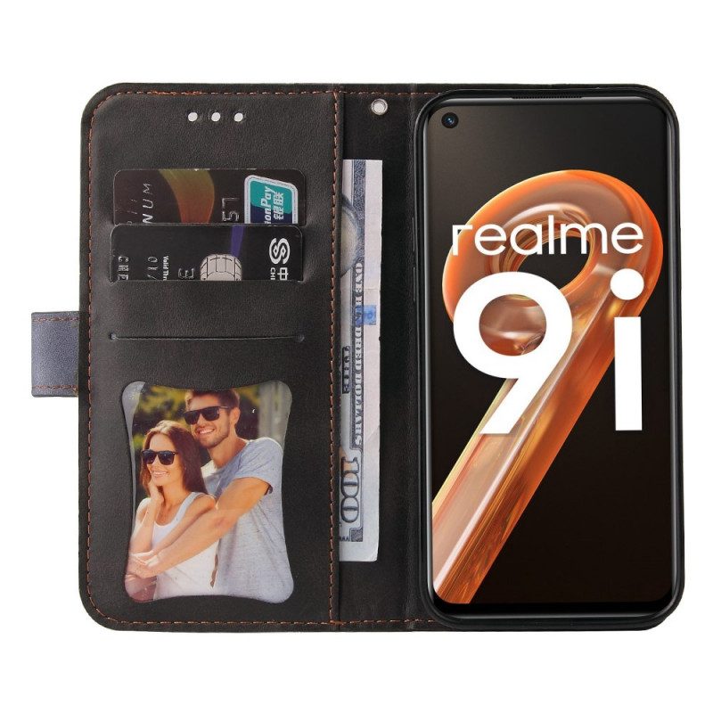 Lederhüllen Für Realme 9i Mit Kordel Zweifarbiger Riemen