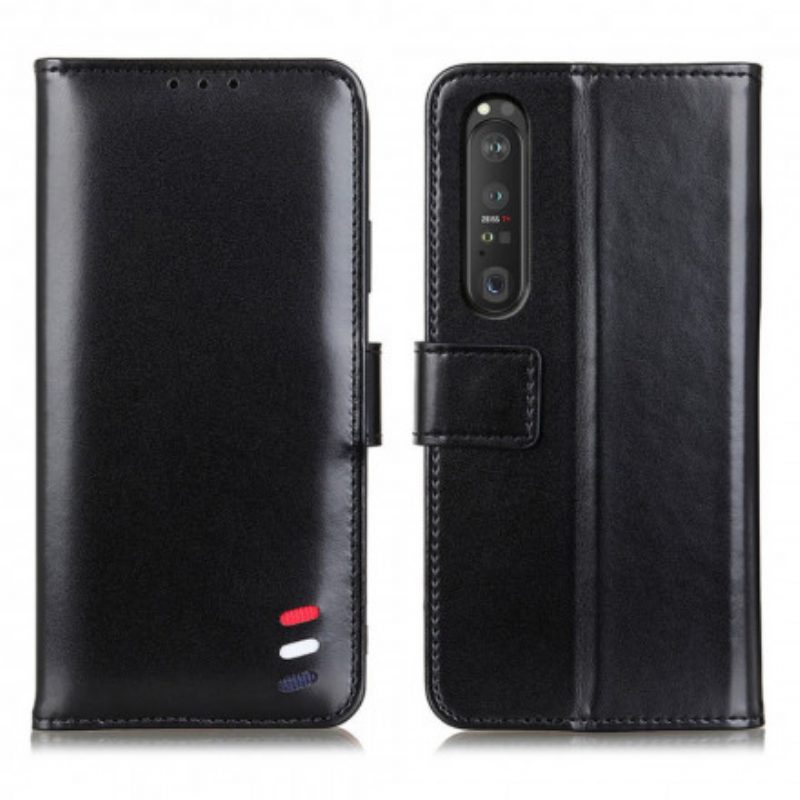 Flip Case Für Sony Xperia 1 III Dreifarbiger Ledereffekt