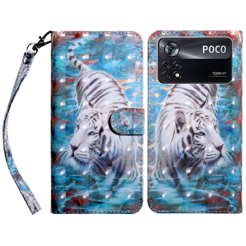 Flip Case Für Poco X4 Pro 5G Mit Kordel Fabelhafter Tanga-tiger