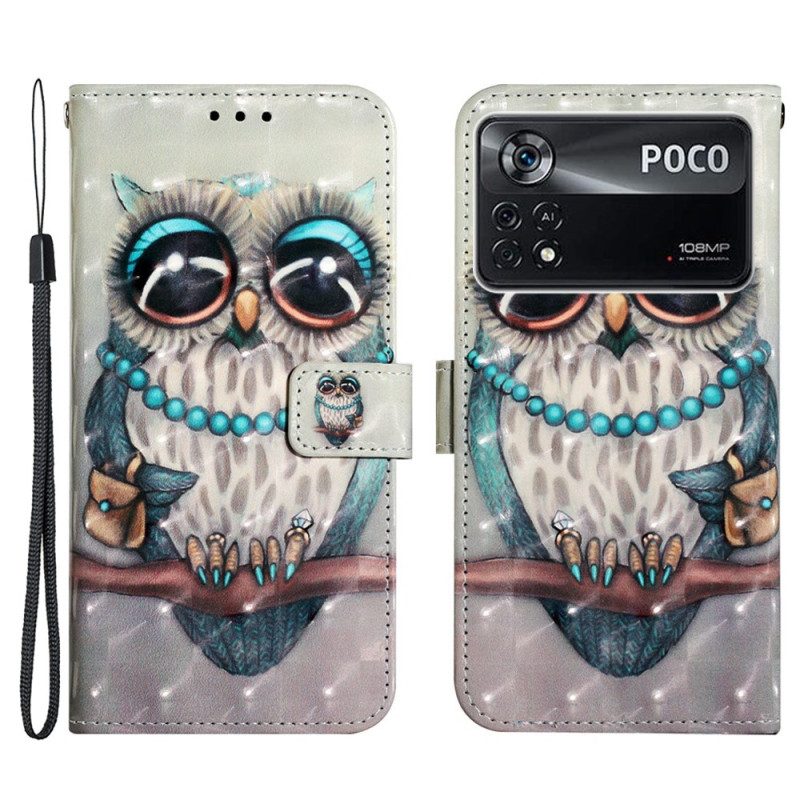 Flip Case Für Poco X4 Pro 5G Mit Kordel Miss Owl Mit Riemen