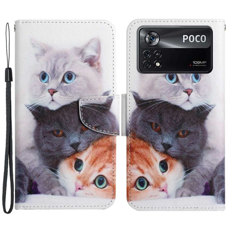 Flip Case Für Poco X4 Pro 5G Mit Kordel Nur Tanga-katzen