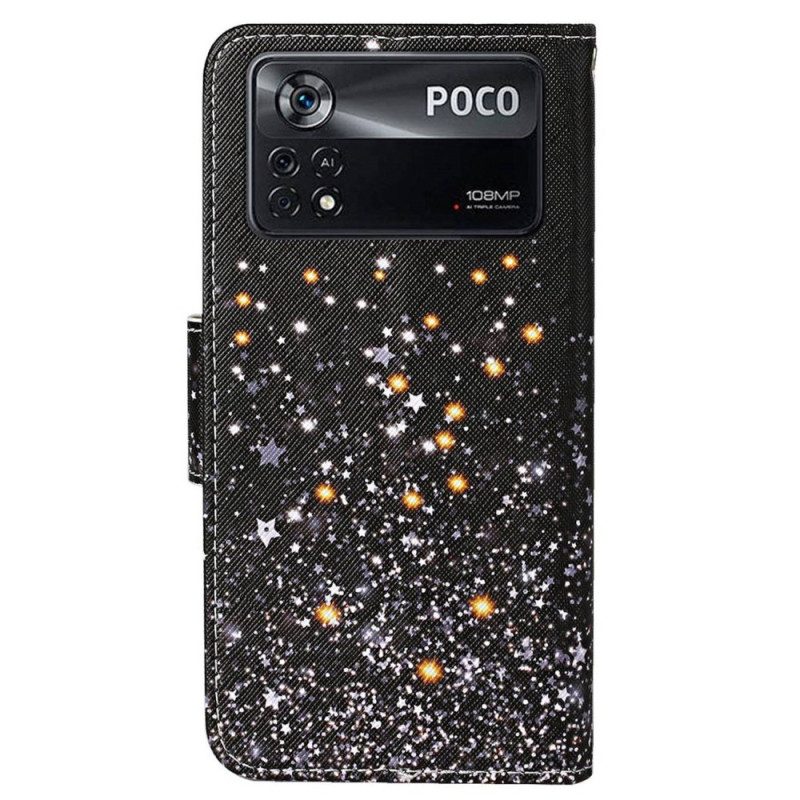 Flip Case Für Poco X4 Pro 5G Mit Kordel Riemchen-glitzereffekt