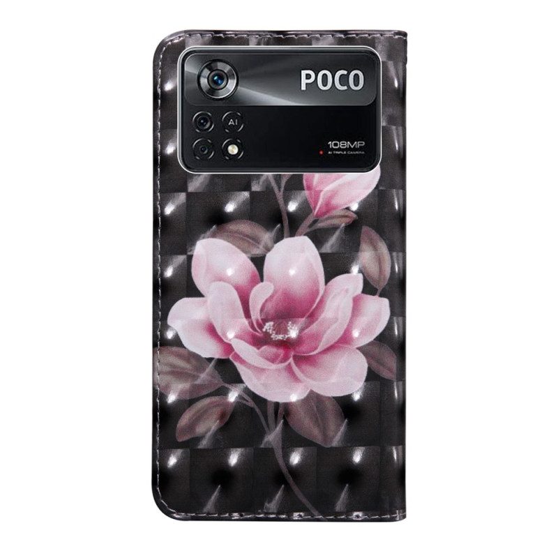 Flip Case Für Poco X4 Pro 5G Mit Kordel Riemchenblumenmuster