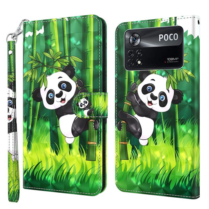 Flip Case Für Poco X4 Pro 5G Mit Kordel Riemchenpanda