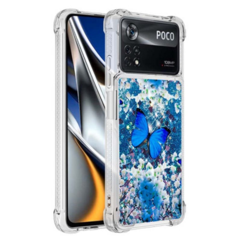 Handyhülle Für Poco X4 Pro 5G Glitzernde Blaue Schmetterlinge