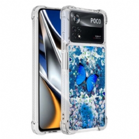 Handyhülle Für Poco X4 Pro 5G Glitzernde Blaue Schmetterlinge