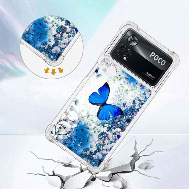 Handyhülle Für Poco X4 Pro 5G Glitzernde Blaue Schmetterlinge