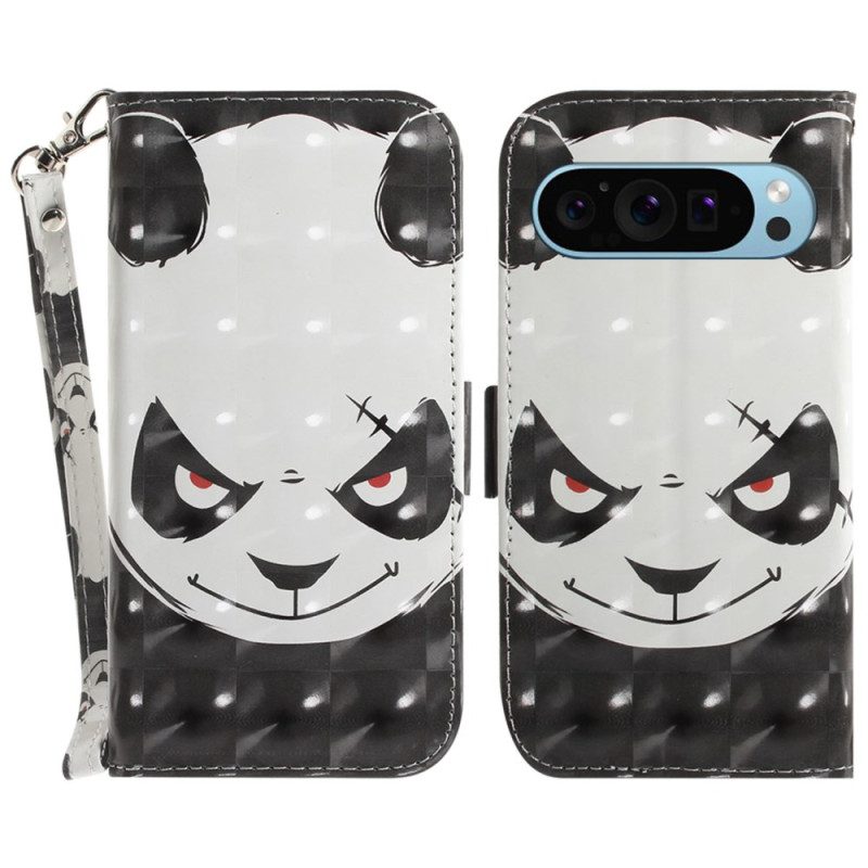 Lederhüllen Für Google Pixel 9 Angry Panda Love Mit Riemen