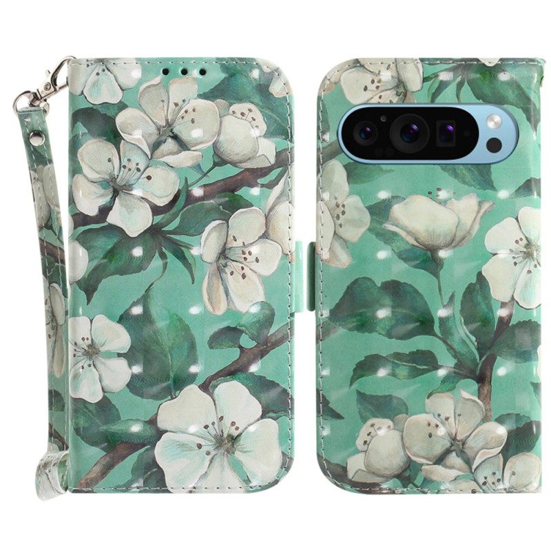 Lederhüllen Für Google Pixel 9 Aquarellblumen Mit Riemen