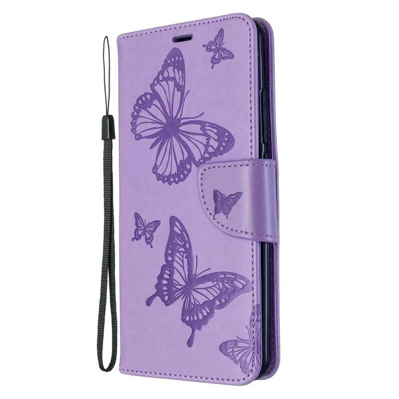 Flip Case Für Xiaomi Mi Note 10 / 10 Pro Mit Kordel Riemchen Mit Schmetterlingen-print