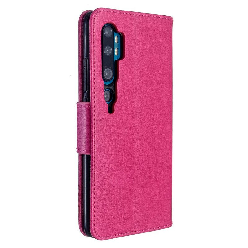 Flip Case Für Xiaomi Mi Note 10 / 10 Pro Mit Kordel Riemchen Mit Schmetterlingen-print