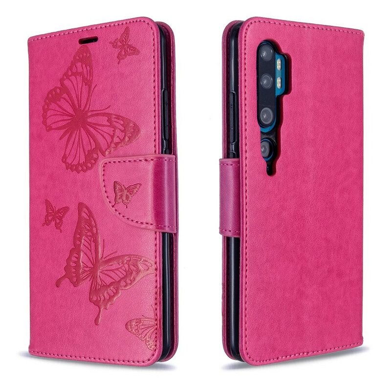 Flip Case Für Xiaomi Mi Note 10 / 10 Pro Mit Kordel Riemchen Mit Schmetterlingen-print