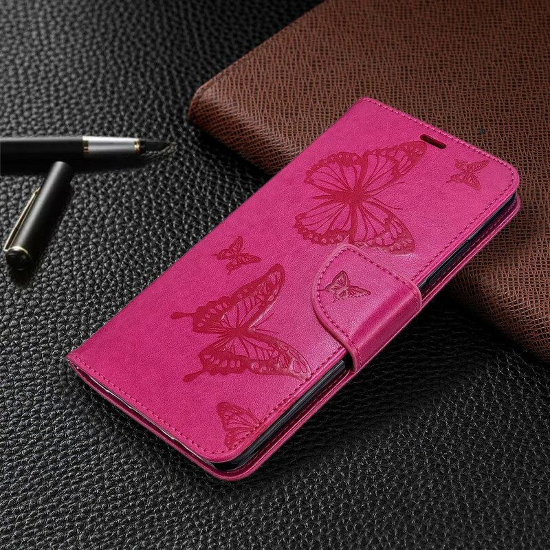 Flip Case Für Xiaomi Mi Note 10 / 10 Pro Mit Kordel Riemchen Mit Schmetterlingen-print