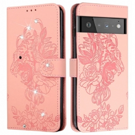 Flip Case Für Google Pixel 6 Barocker Tiger Und Strass