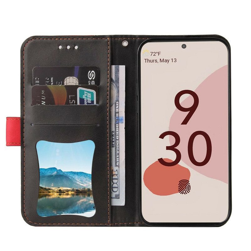 Flip Case Für Google Pixel 6 Farbiges Zweifarbiges Kunstleder