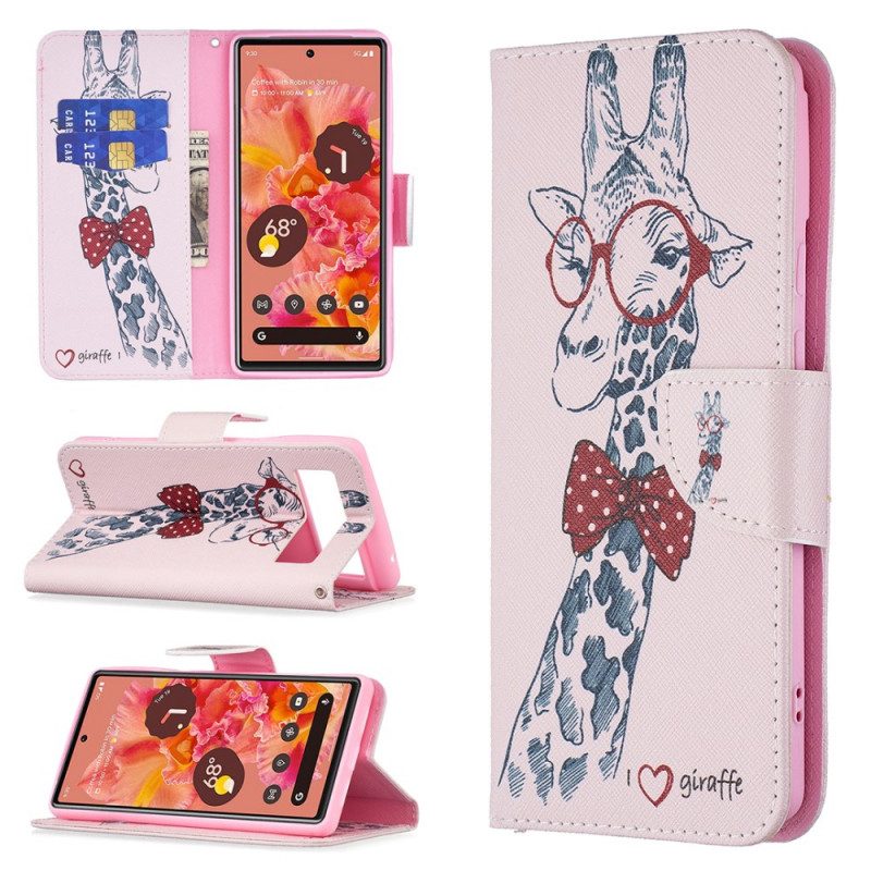 Flip Case Für Google Pixel 6 Kluge Giraffe