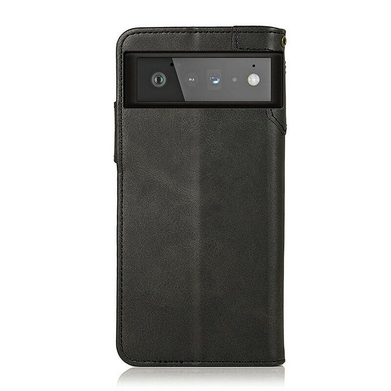 Flip Case Für Google Pixel 6 Kunstlederknopf Khazneh