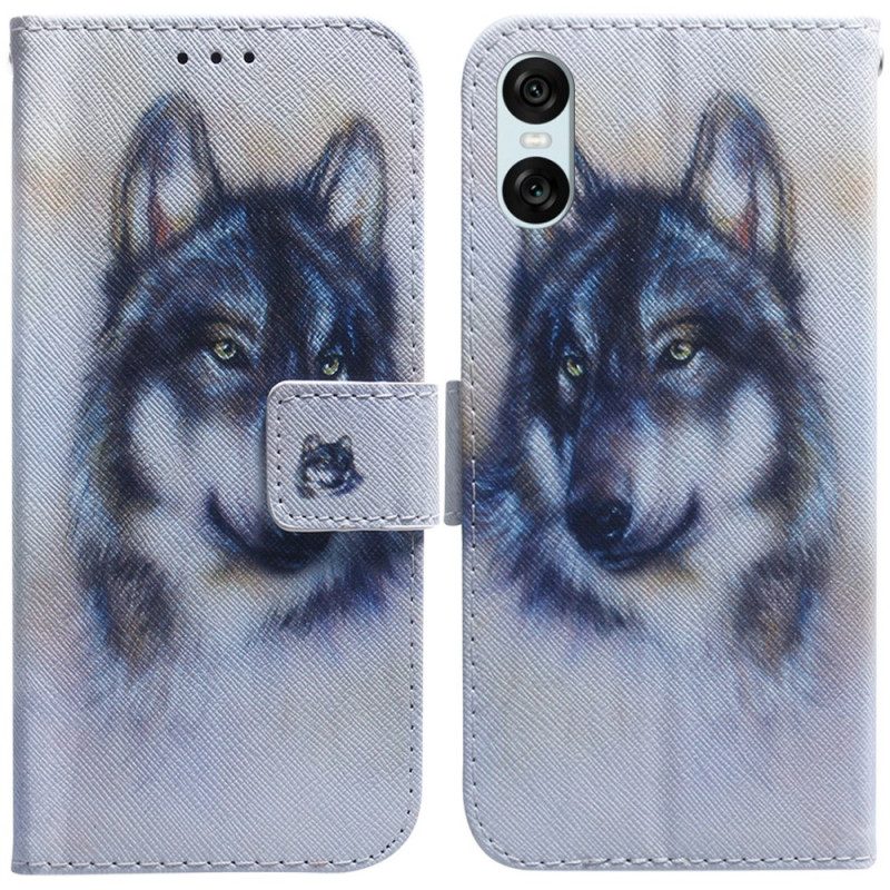 Lederhüllen Für Sony Xperia 10 Vi Aquarell Wolf