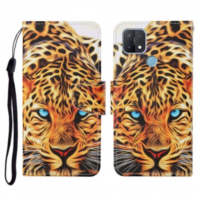 Flip Case Für Oppo A15 Tiger Mit Schlüsselband