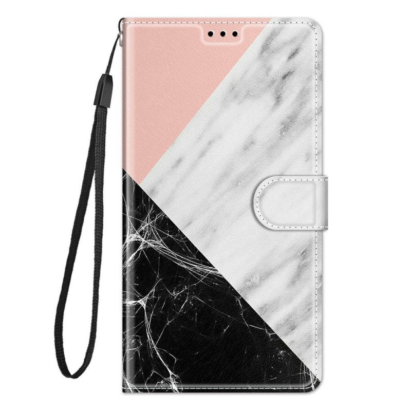 Flip Case Für Samsung Galaxy M23 5G Marmor Und Schlüsselband