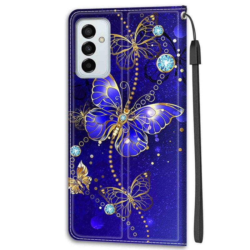 Flip Case Für Samsung Galaxy M23 5G Mit Kordel Riemen-schmetterlingsfächer