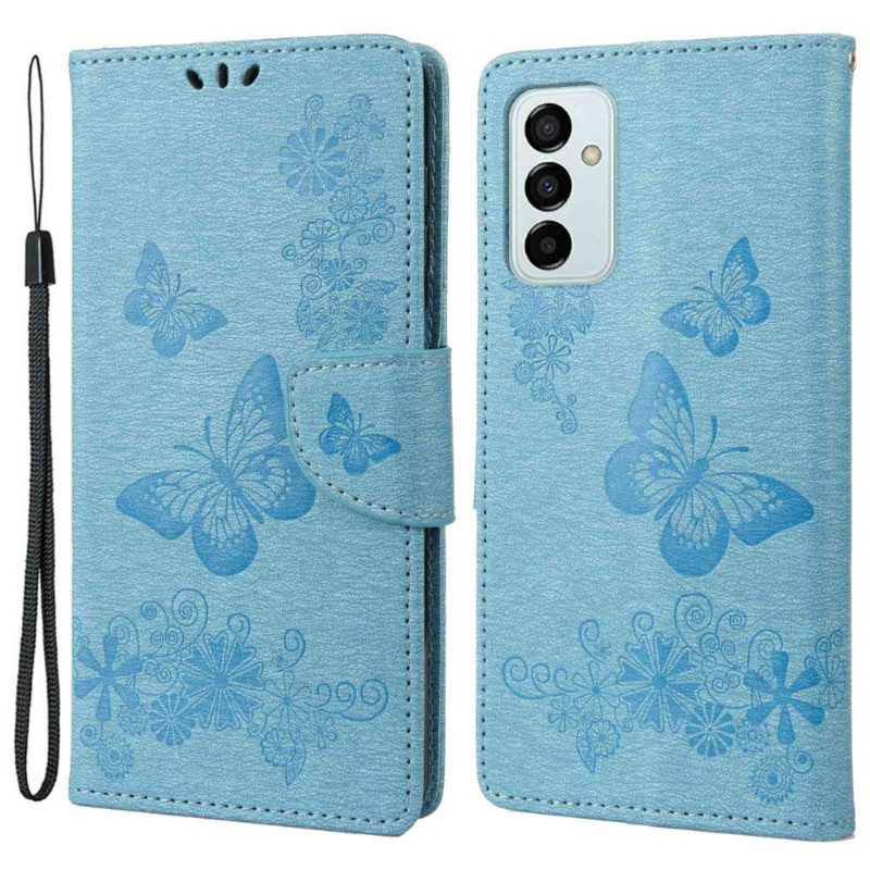 Flip Case Für Samsung Galaxy M23 5G Mit Kordel Tanga-schmetterlinge