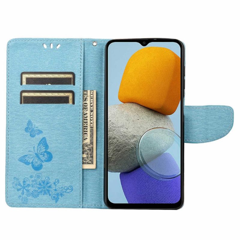 Flip Case Für Samsung Galaxy M23 5G Mit Kordel Tanga-schmetterlinge