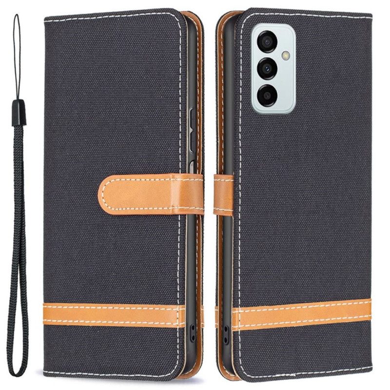 Flip Case Für Samsung Galaxy M23 5G Stoff Mit Riemen