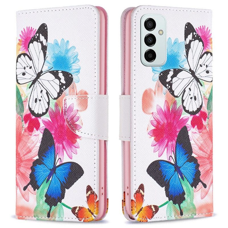 Lederhüllen Für Samsung Galaxy M23 5G Aquarell-schmetterlinge