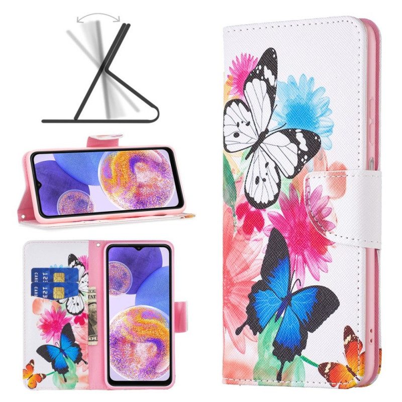 Lederhüllen Für Samsung Galaxy M23 5G Aquarell-schmetterlinge