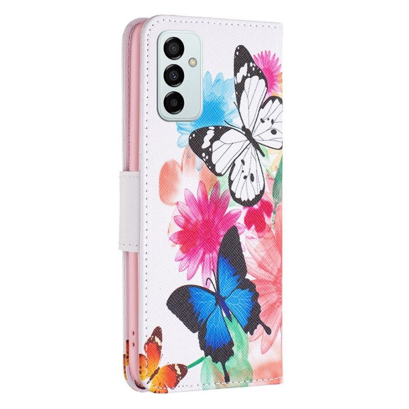 Lederhüllen Für Samsung Galaxy M23 5G Aquarell-schmetterlinge