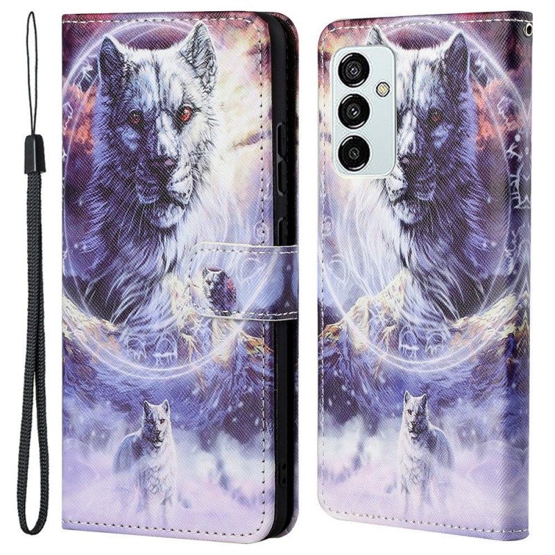 Lederhüllen Für Samsung Galaxy M23 5G Mit Kordel Schlüsselband Wolf