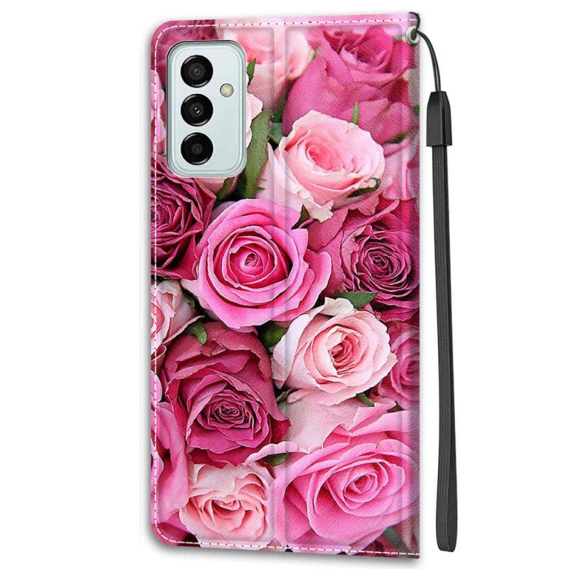 Lederhüllen Für Samsung Galaxy M23 5G Rosen Mit Schlüsselband