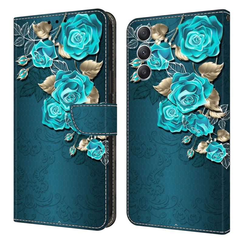 Lederhüllen Samsung Galaxy A15 Blaue Rosen