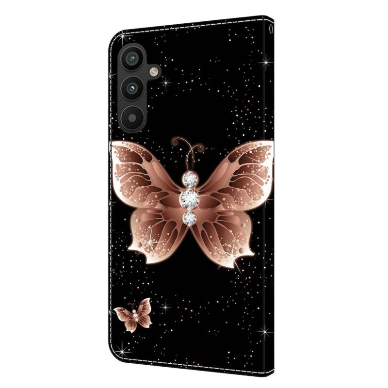 Lederhüllen Samsung Galaxy A15 Handyhülle Rosa Diamant-schmetterlinge