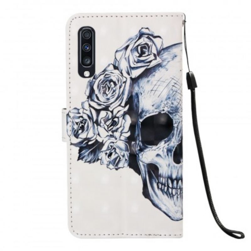 Lederhüllen Für Samsung Galaxy A70 Blumiger Totenkopf