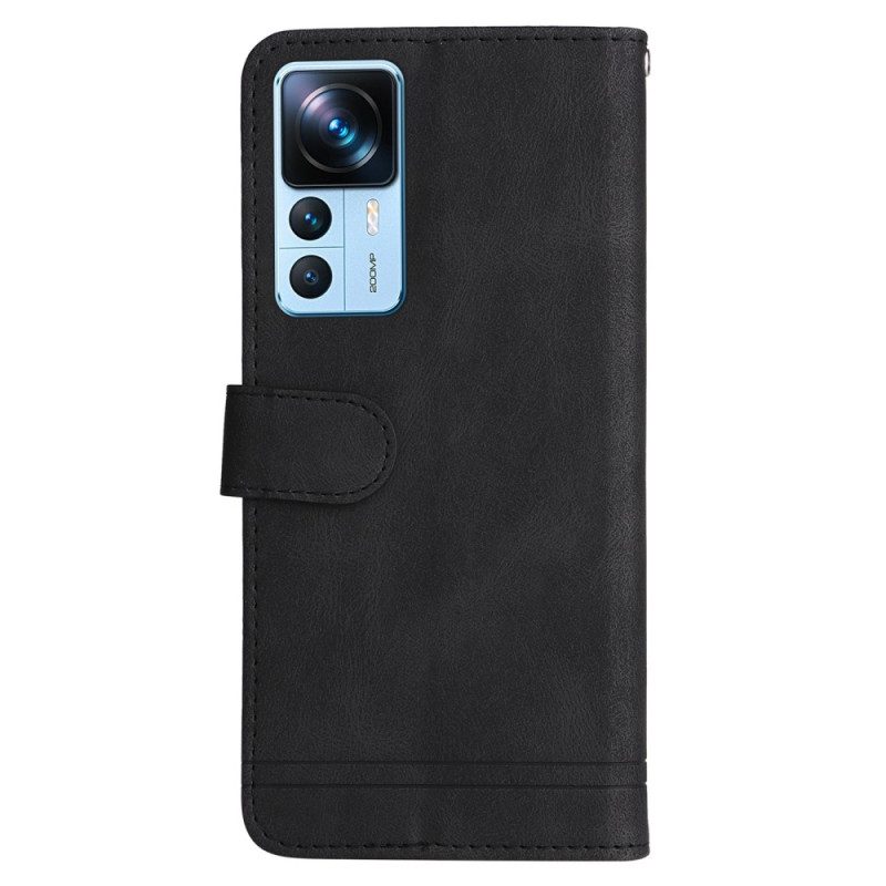 Flip Case Für Xiaomi 12T / 12T Pro Dekorative Niete Und Schlüsselband