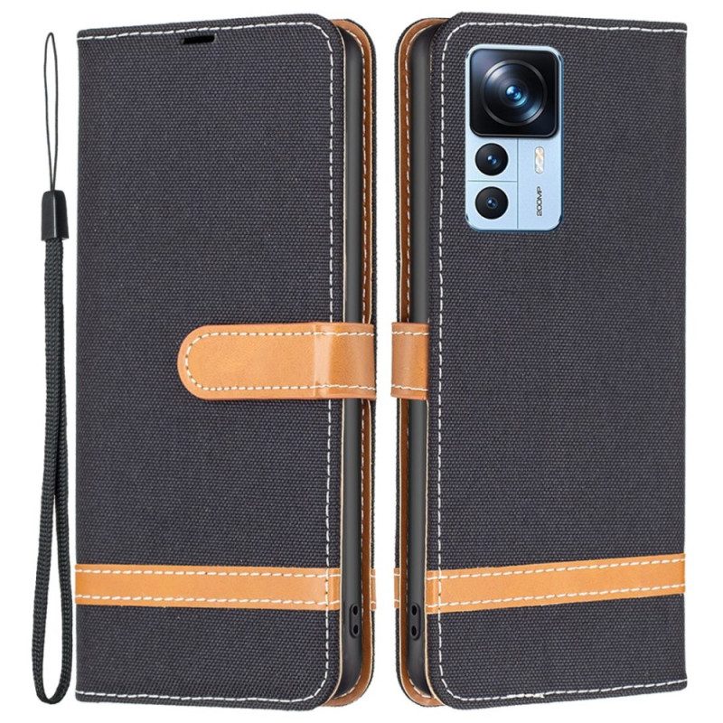 Flip Case Für Xiaomi 12T / 12T Pro Mit Kordel Armband In Stoff- Und Lederoptik