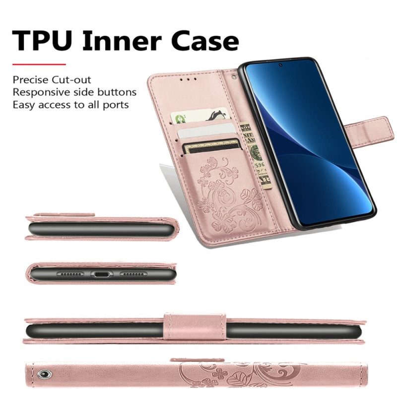 Flip Case Für Xiaomi 12T / 12T Pro Mit Kordel Kleine Riemenblumen