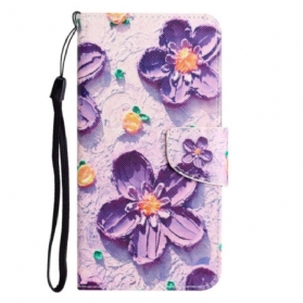 Flip Case Für Xiaomi 12T / 12T Pro Mit Kordel Riemchenblumen