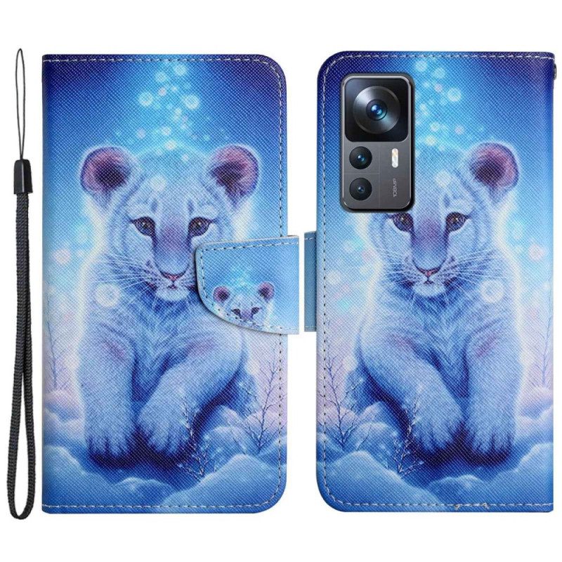 Lederhüllen Für Xiaomi 12T / 12T Pro Mit Kordel Baby-leopard Mit Riemen