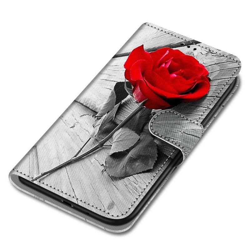 Lederhüllen Für Samsung Galaxy A03 Core Mit Kordel Romantische Rose Mit Riemen