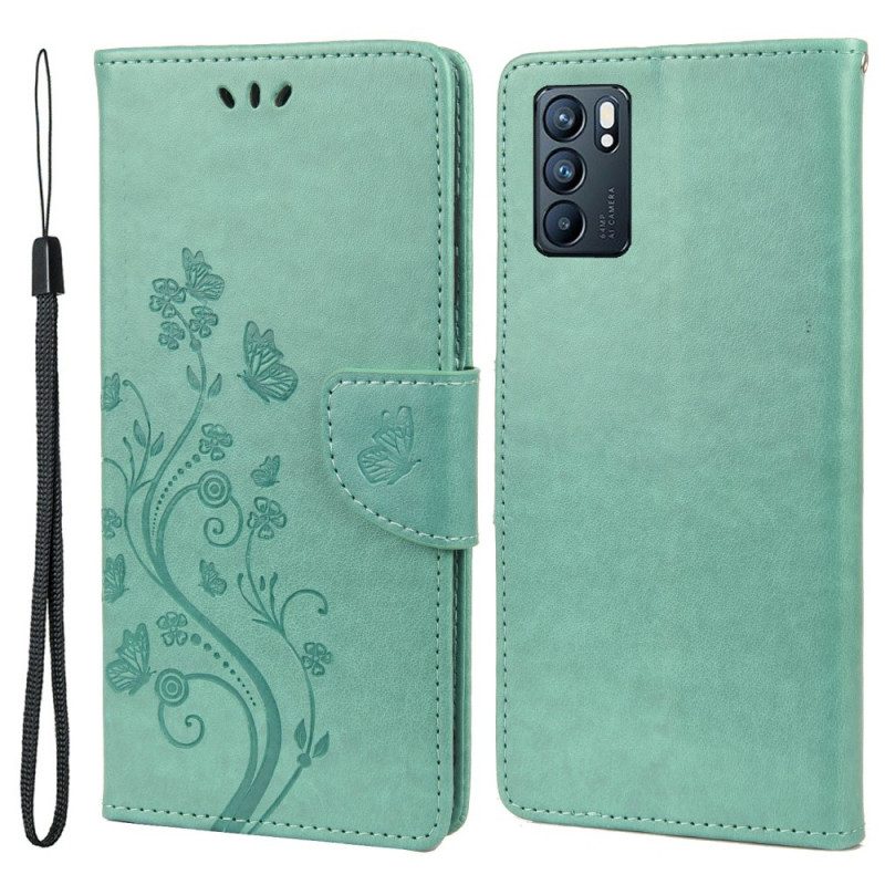 Flip Case Für Oppo Reno 6 5G Schmetterlinge Und Blumen