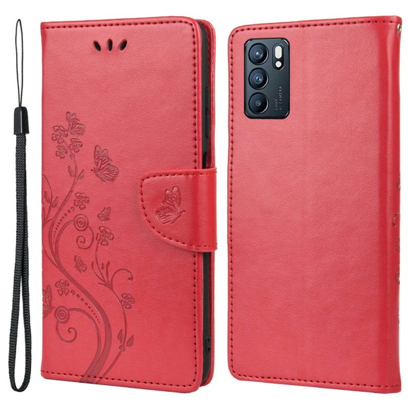 Flip Case Für Oppo Reno 6 5G Schmetterlinge Und Blumen