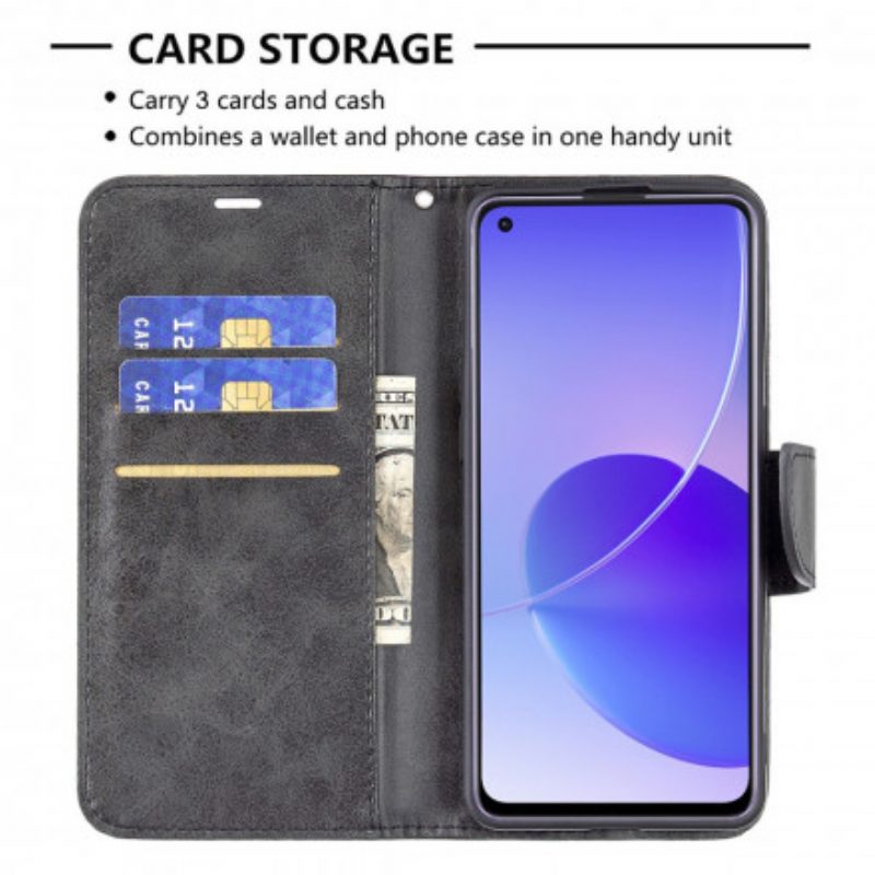 Lederhüllen Für Oppo Reno 6 5G Flip Case Glatte Klappe Schräg